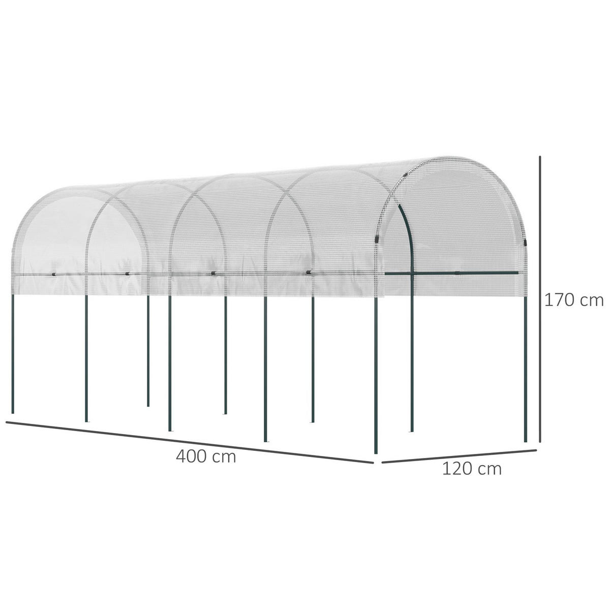 TOMATENGEWÄCHSHAUS, Winddichtes Foliengewächshaus, für Garten Balkon, Stahl, PE, Weiß - Weiß, Kunststoff/Metall (120/170/400cm) - Outsunny