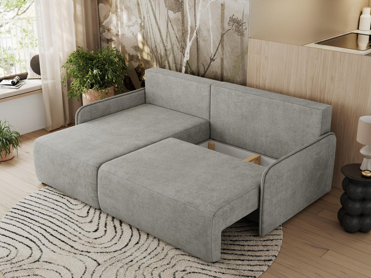 ECKSCHLAFSOFA ARPA L Hellgrau Struktur - links - Hellgrau/Schwarz, Kunststoff/Textil (198/150cm) - MKS