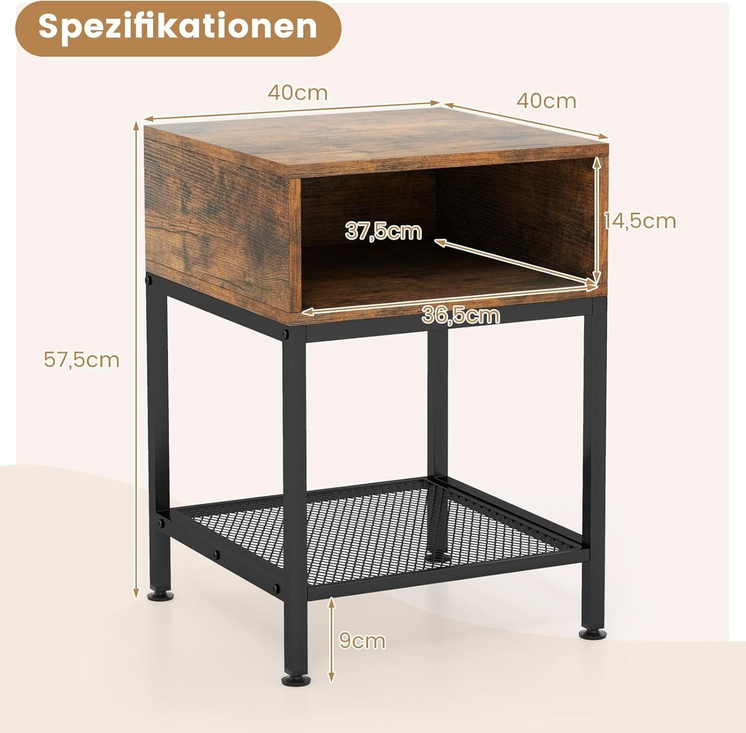 BEISTELLTISCH 57cm Braun - Braun, Holz (40/40/57cm) - COSTWAY