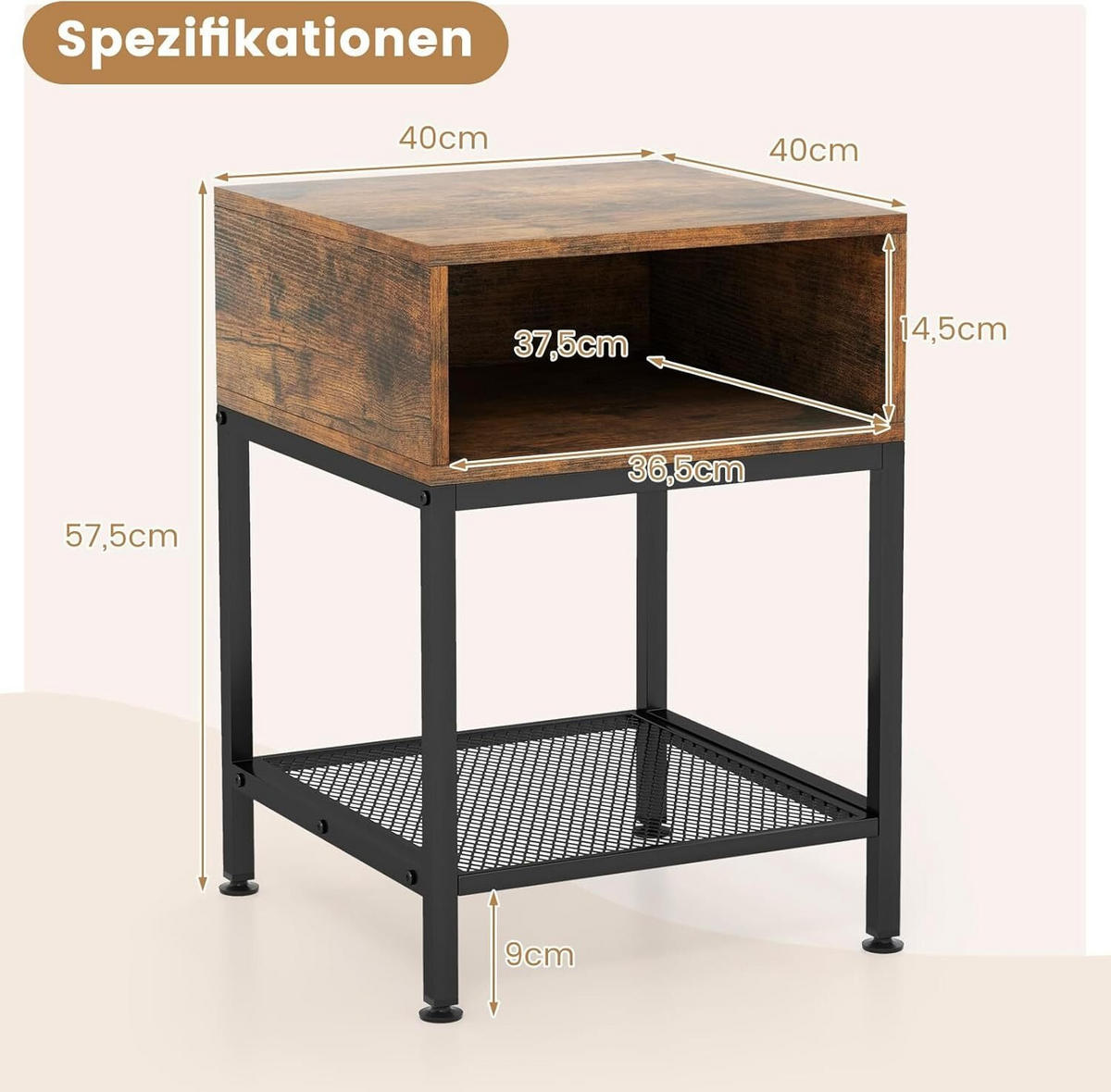 BEISTELLTISCH 57cm Braun - Braun, Holz (40/40/57cm) - COSTWAY