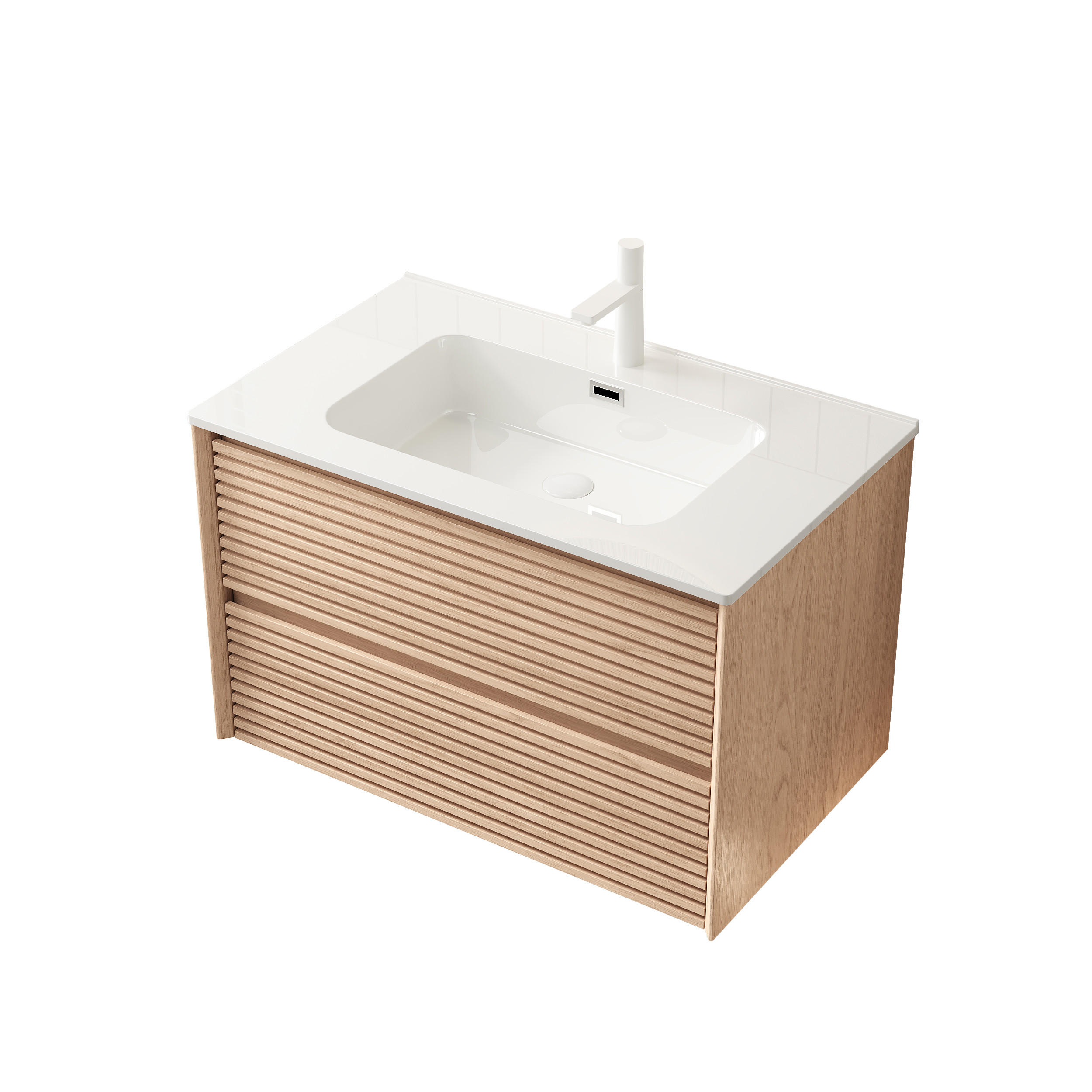 WASCHTISCHKOMBI 81x46.5x51.5cm Natur/Weiß mit Keramikbecken & 2 Soft-Close-Schubladen - Naturfarben, Keramik (81/51.5/46.5cm) - Modfu