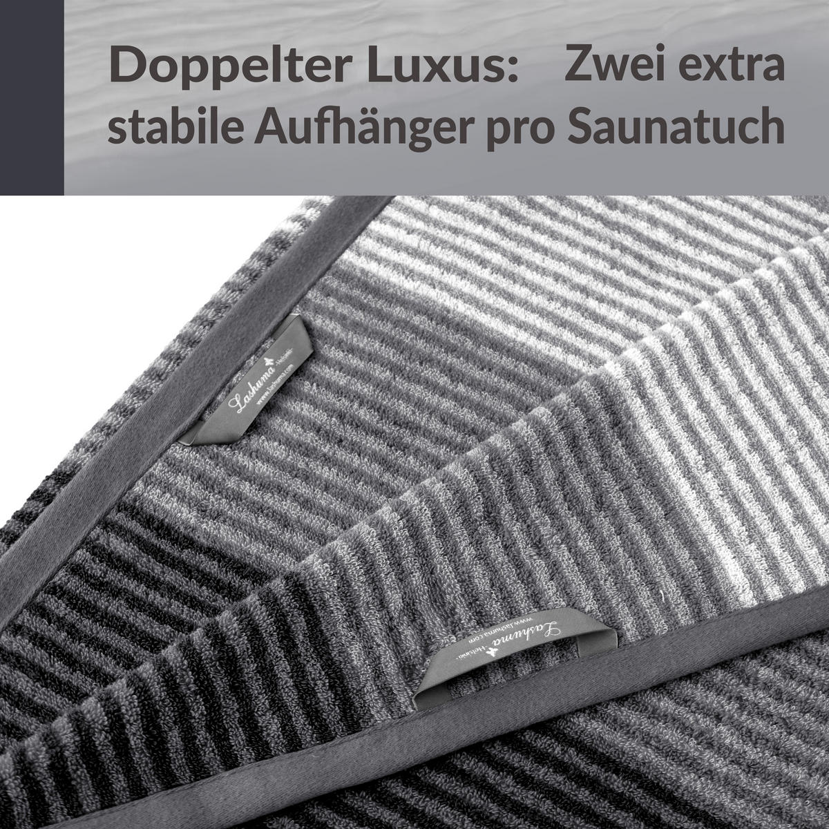 SAUNAHANDTUCH Helsinki Grau – Schwarz 85x200 cm - Schwarz/Grau, Naturmaterialien (85/200cm) - Lashuma