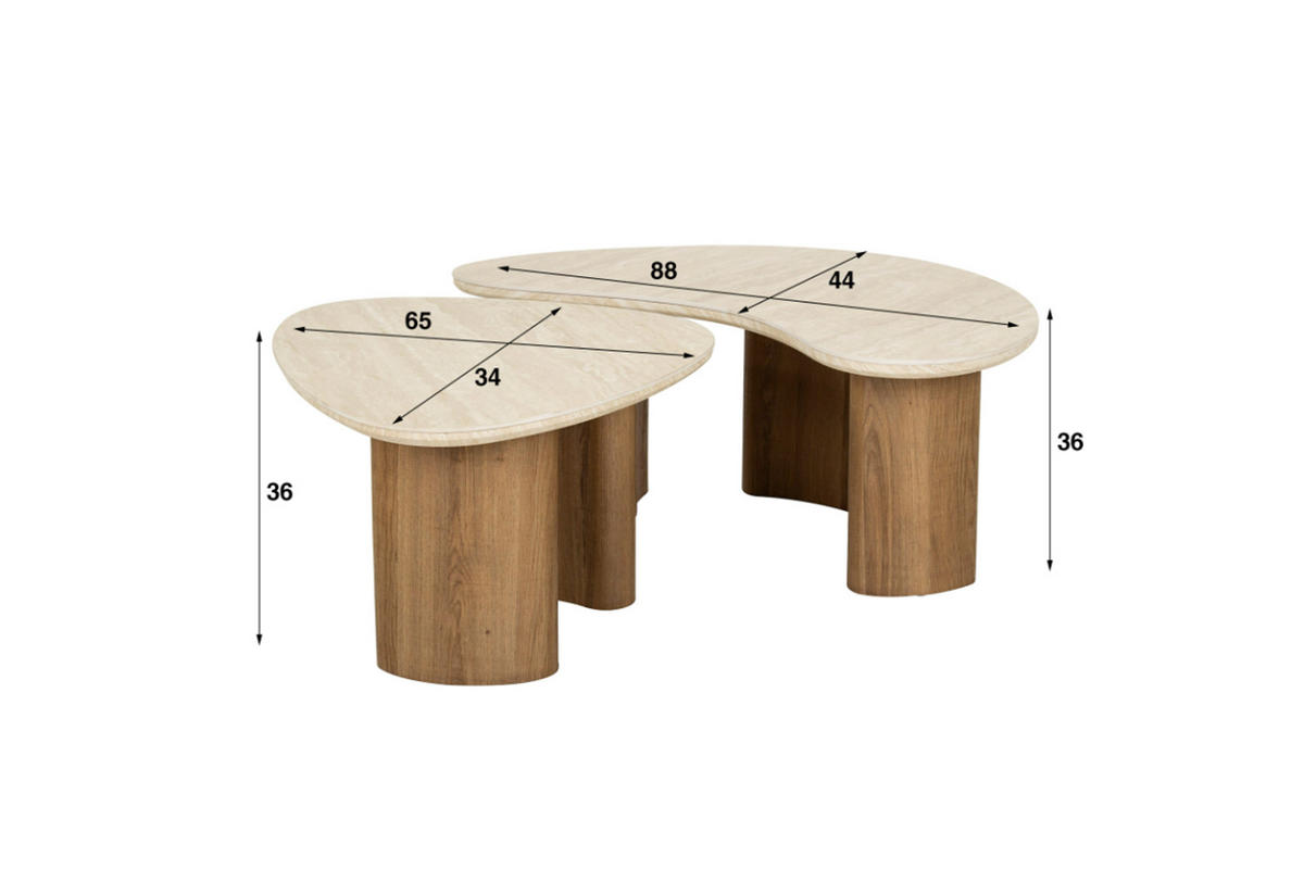 COUCHTISCH-SET PRETO Weiß Keramik - Braun/Weiß, Keramik (88/44/36cm) - KAWOLA