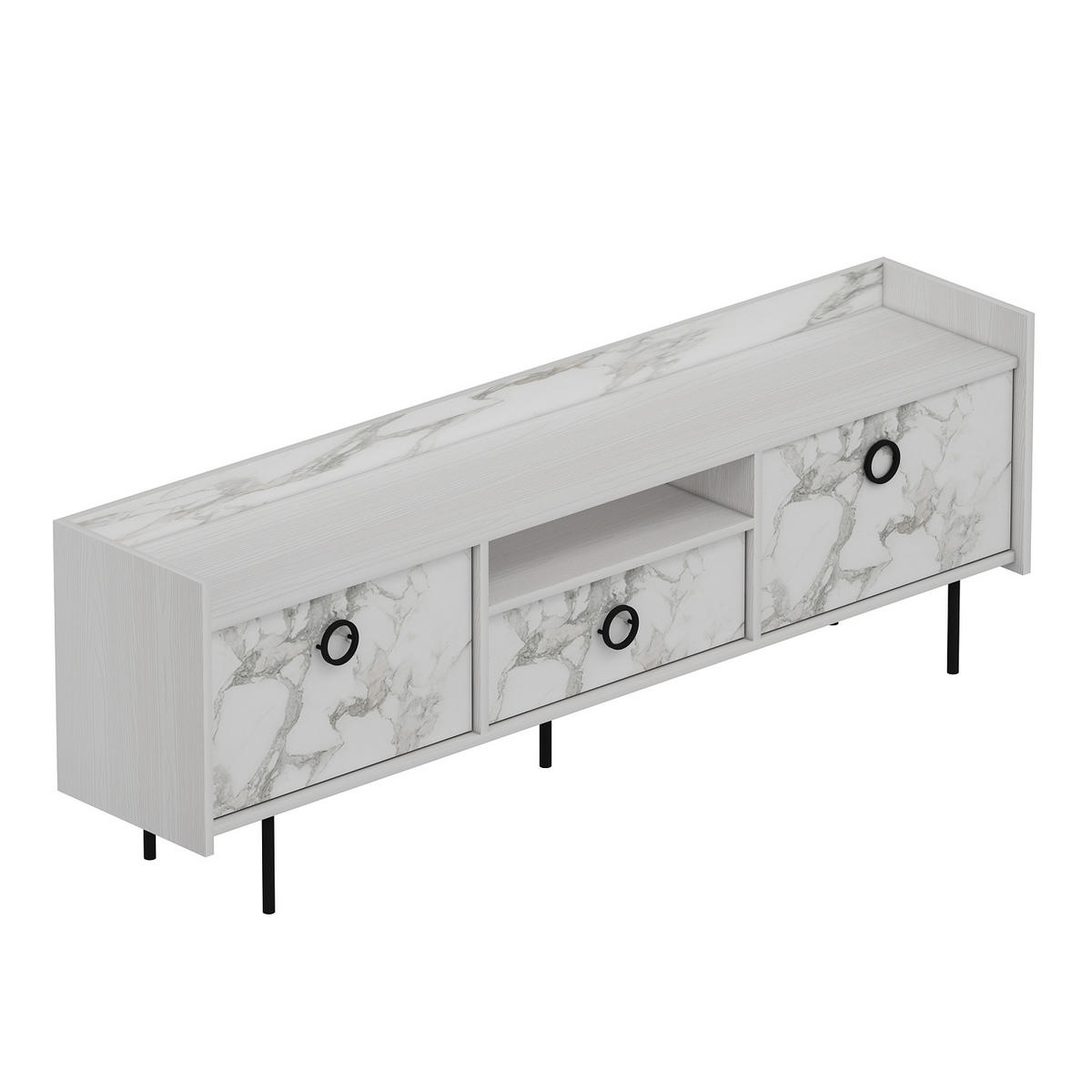 TV-LOWBOARD Büsra Weiß Holz und Marmor Optik 3 türig 9208 - Weiß/Grau, Holzwerkstoff/Metall (184/63/37cm) - moebel17