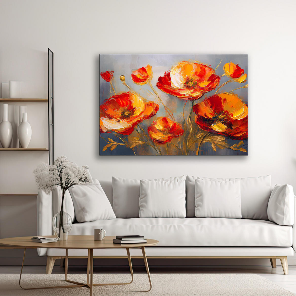 WANDBILD gemalte mohnblumen abstrakt - Orange, Textil (60/40cm) - Feeby