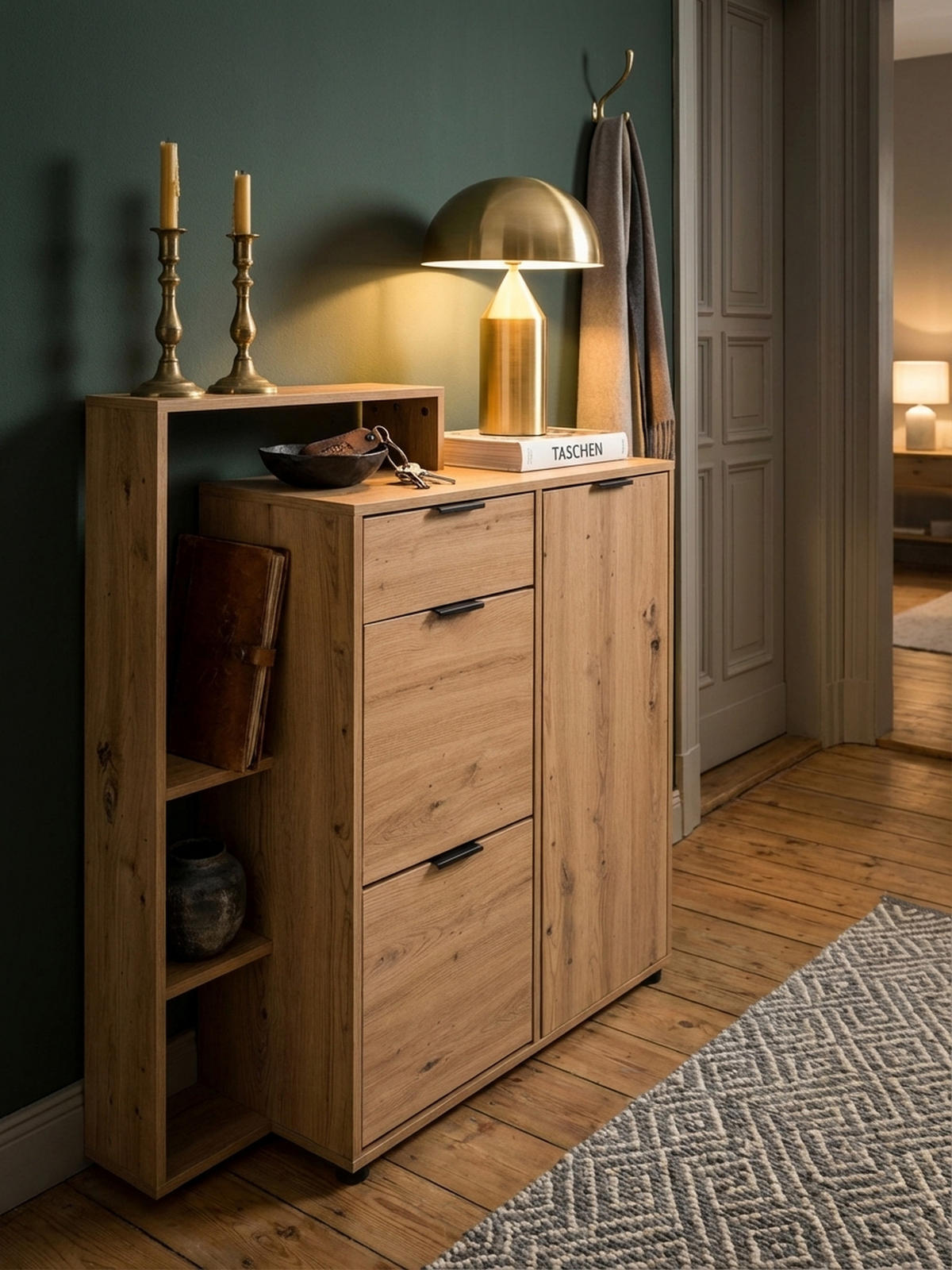 SCHUHSCHRANK – Eiche-Dekor, 98x110x30 cm, geschlossen, mit Schublade - Schwarz/Braun, Kunststoff (98/110/30cm) - KADIMA DESIGN