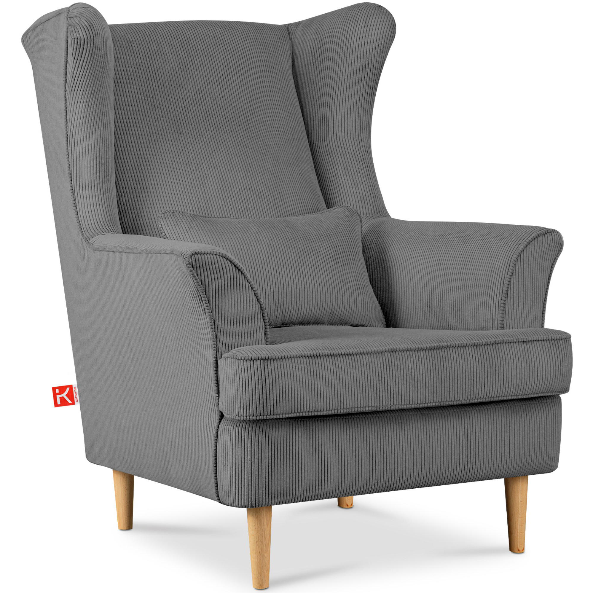 OHRENSESSEL STRALIS inklusive dekorativem Kissen, grau - Grau, Textil (82/108/80cm) - KONSIMO®