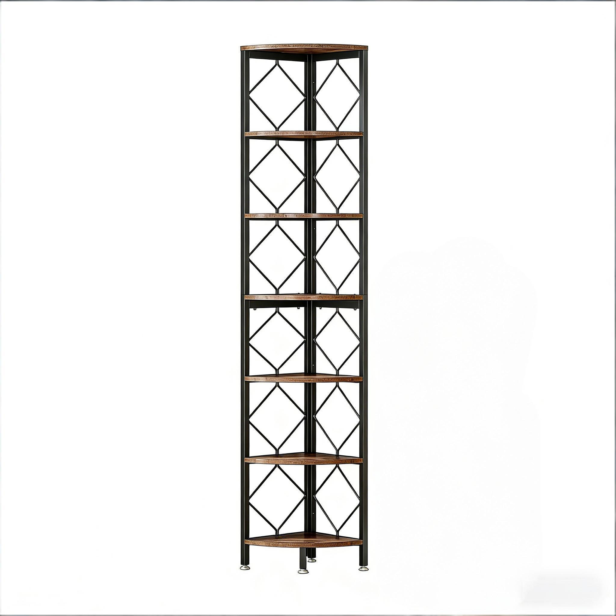 BÜCHERREGAL Schwarz/Braun 7 Ebenen Eckregal 35/35/200 cm - Schwarz, Metall (35/200/35cm) - PANGIVO