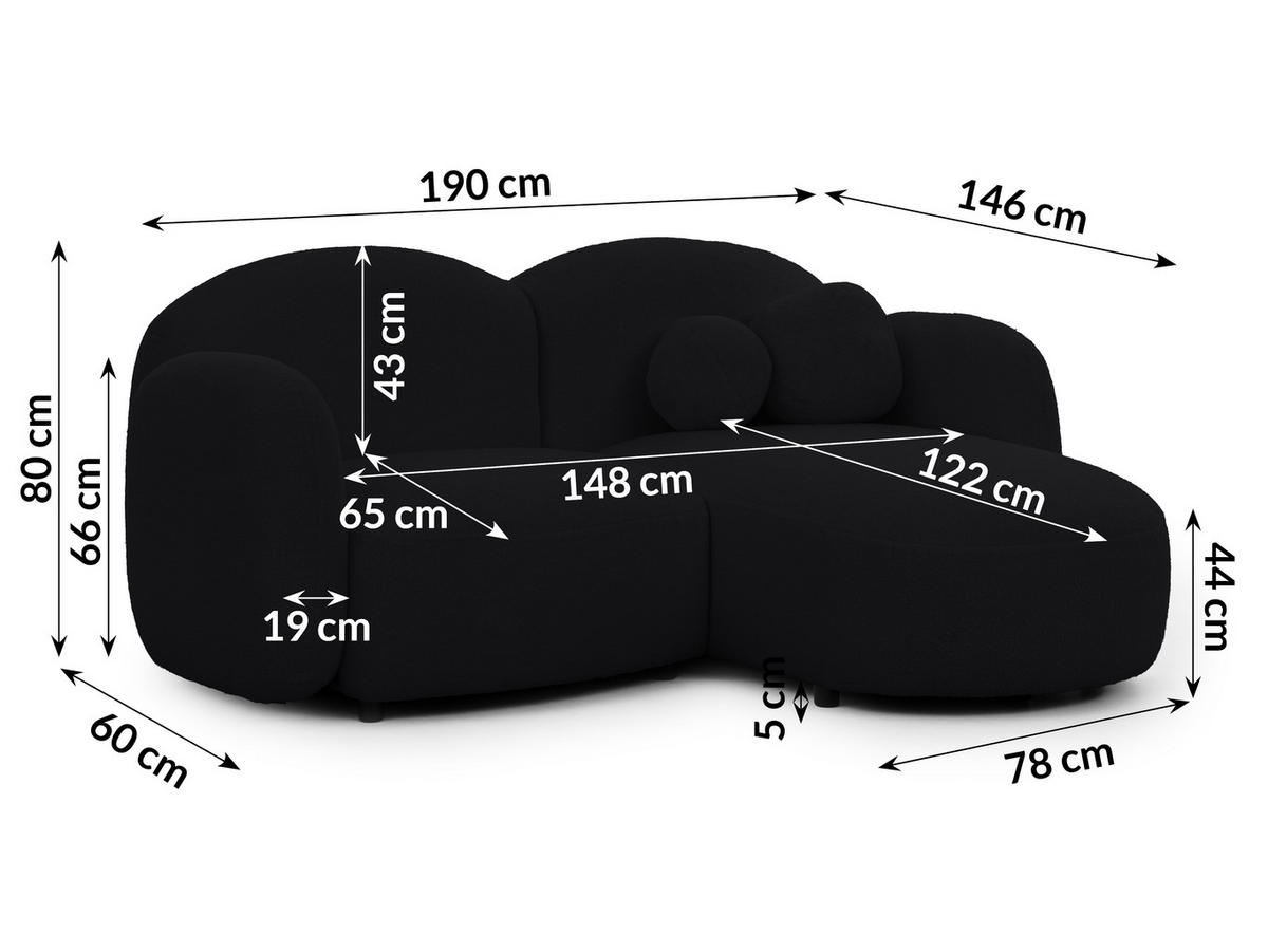 ECKSOFA Nuvola mit abgerundetem Design Schwarz Bouclé-Stoff - Ottomane Rechts - Schwarz, Holz/Kunststoff (190/146cm) - S-Style Möbel