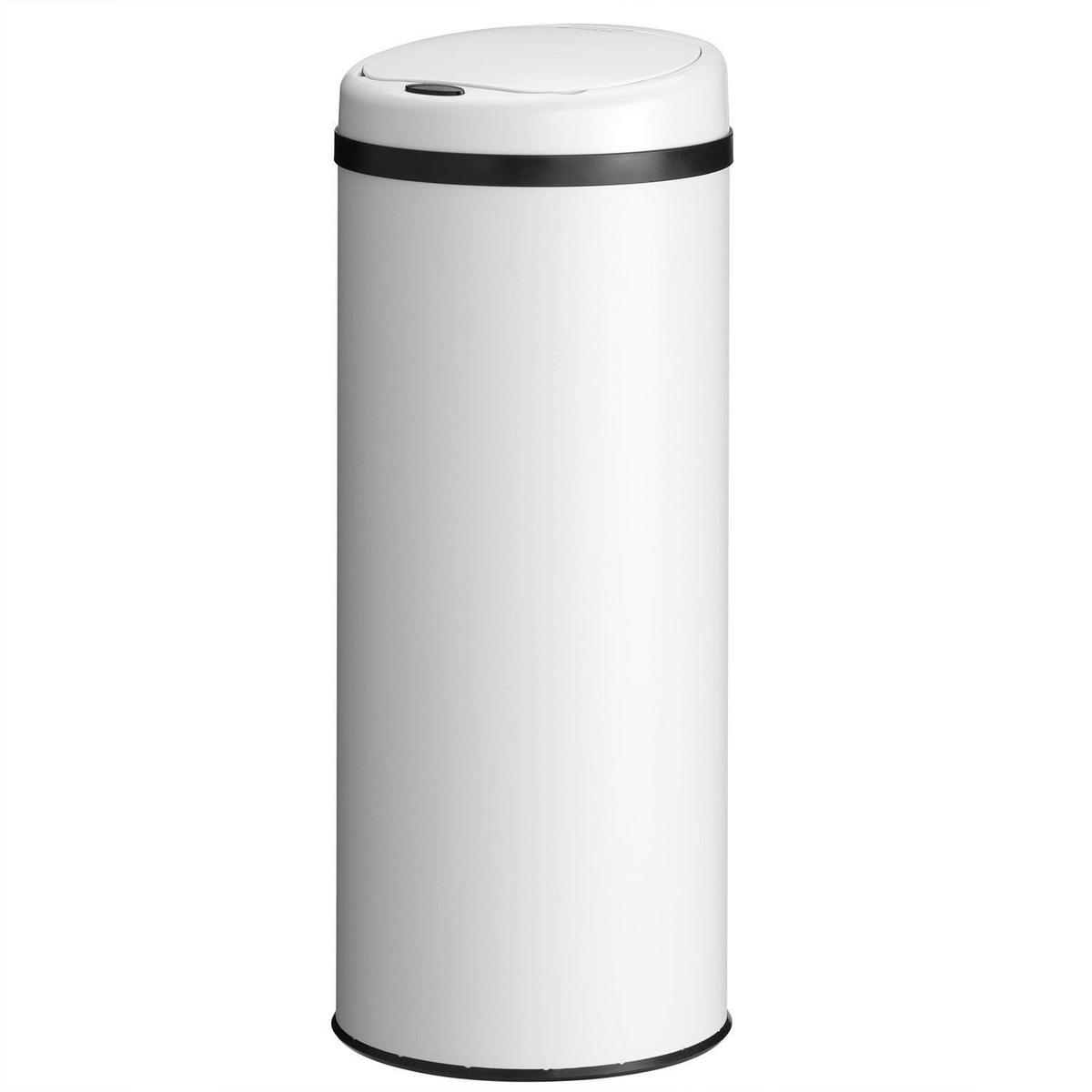 MÜLLEIMER rund 50L weiß mit Sensor - Weiß, Metall (31/77/31cm) - Juskys