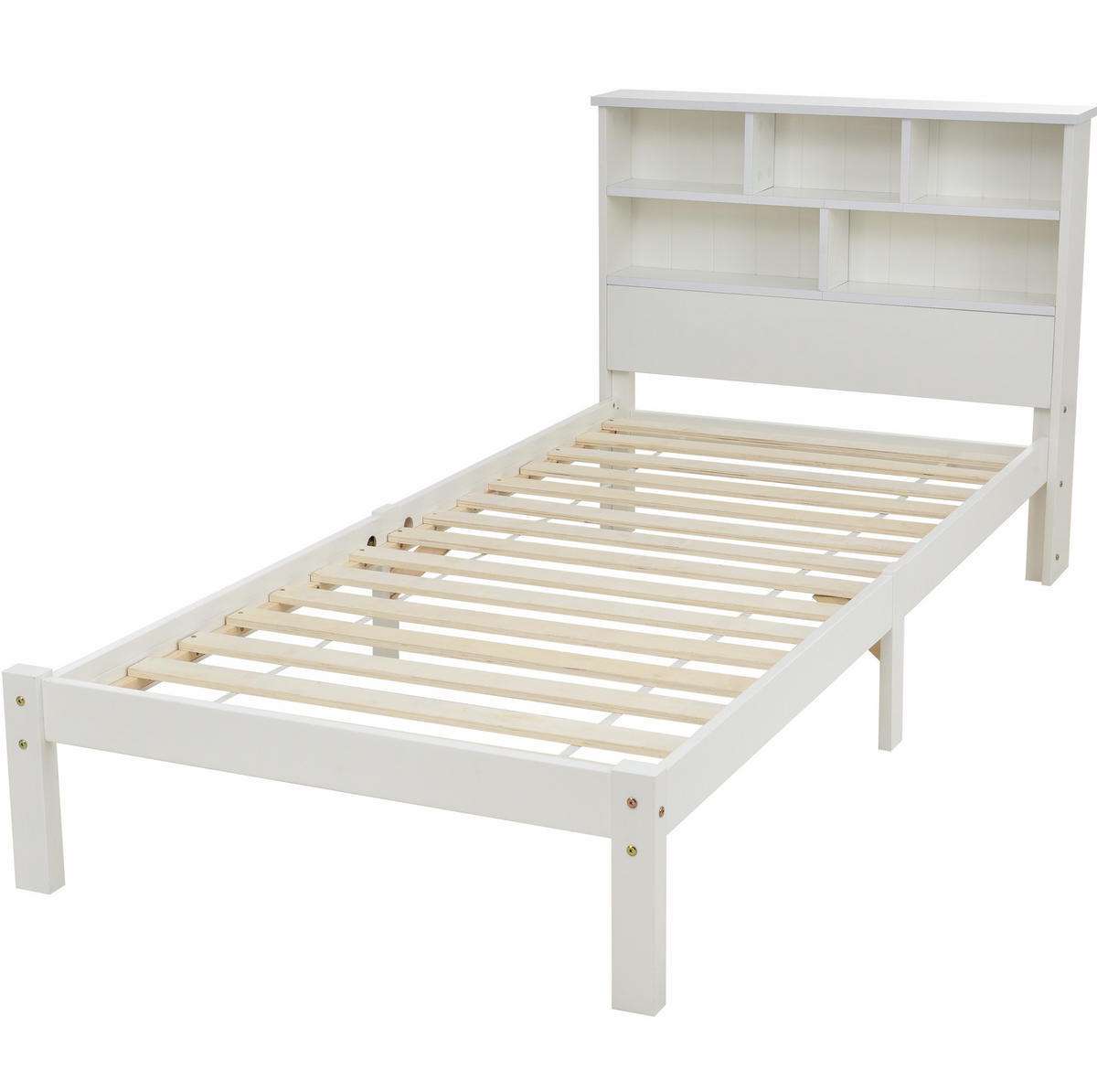 KINDEREINZELBETTEN aus Massivholz 90x200 cm in Weiß mit Schubladen & Bücherregal - Weiß, Holz (90/200cm) - Modfu