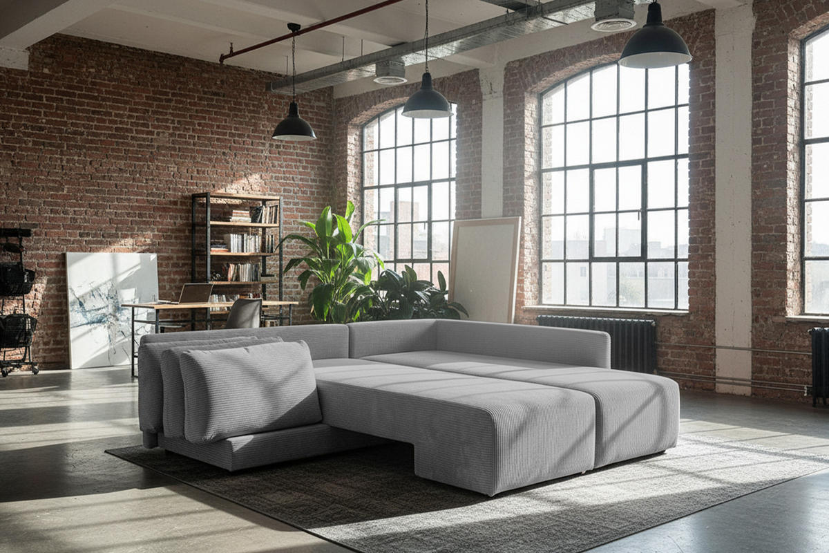 SCHLAFSOFA SADIRA Grau Cord - Schwarz/Grau, Kunststoff/Textil (288/209cm) - KAWOLA