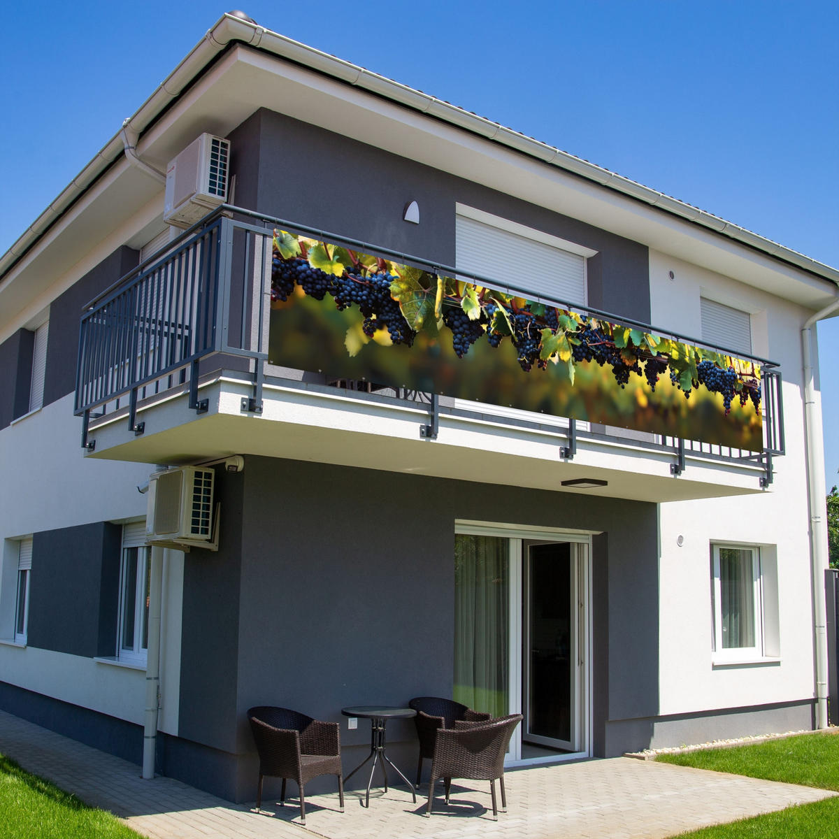 BALKON-SICHTSCHUTZ Trauben - Wein - Natur - Grün - Weinrot, Kunststoff (500/110cm) - MuchoWow