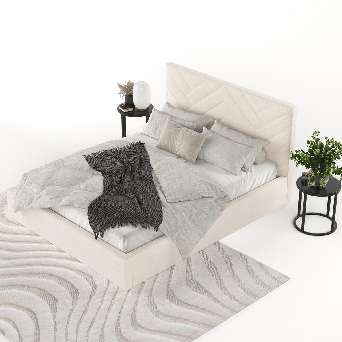 POLSTERBETT Arco 140/200 cm Ecru im Asti Stoff - Ecru/Schwarz, Holz/Holzwerkstoff (140/200cm) - AltaBeds