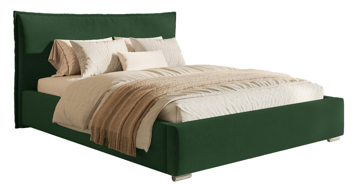 POLSTERBETT 140x200 Zenito mit Kissen-Kopfteil, Bettkasten, Grün - Grün, Holz/Textil (140/200cm) - Emporius