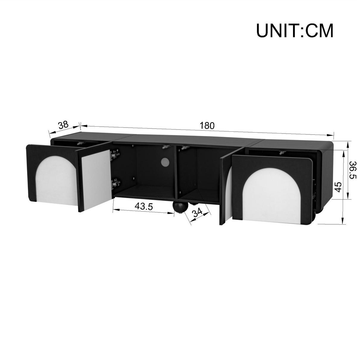TV-SCHRANK aus MDF und PB 180x38x45 cm Schwarz-Weiß mit 2 Schubladen, 2 Türen und Kabelmanagement - Schwarz, Holzwerkstoff (180/45/38cm) - Modfu