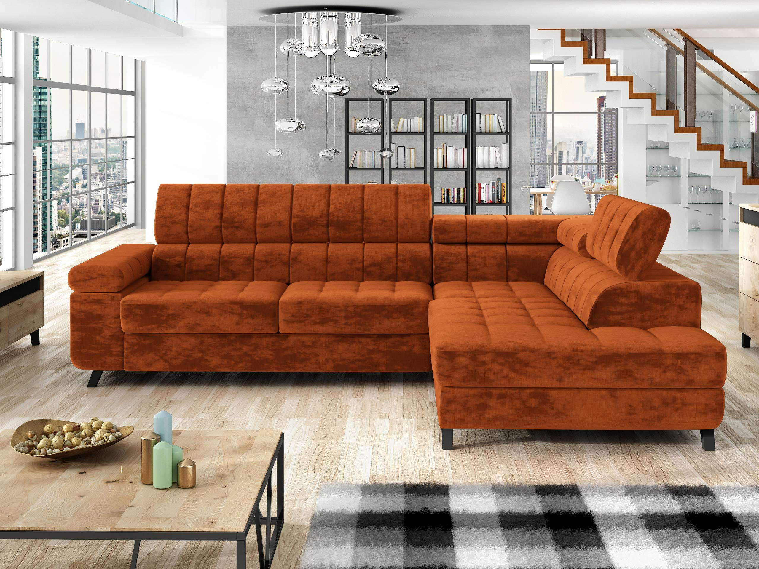 ECKSOFA Nord, Seite: Rechts - Schwarz/Bronzefarben, Holz/Textil (264/203cm) - MIRJAN24