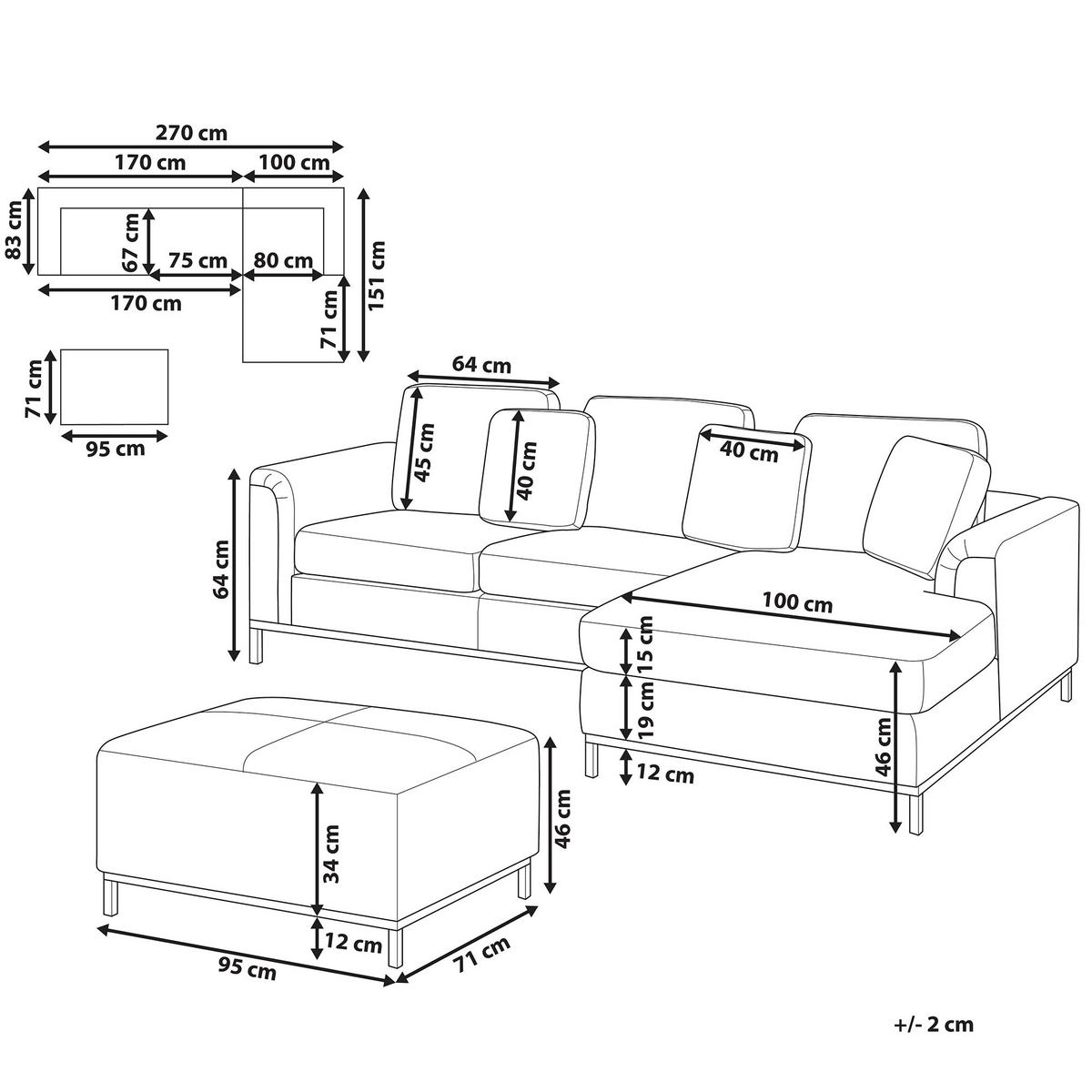 ECKSOFA rechtsseitig mit Ottomane Leder Schwarz Oslo - Schwarz, Leder/Fell (270/151cm) - Beliani