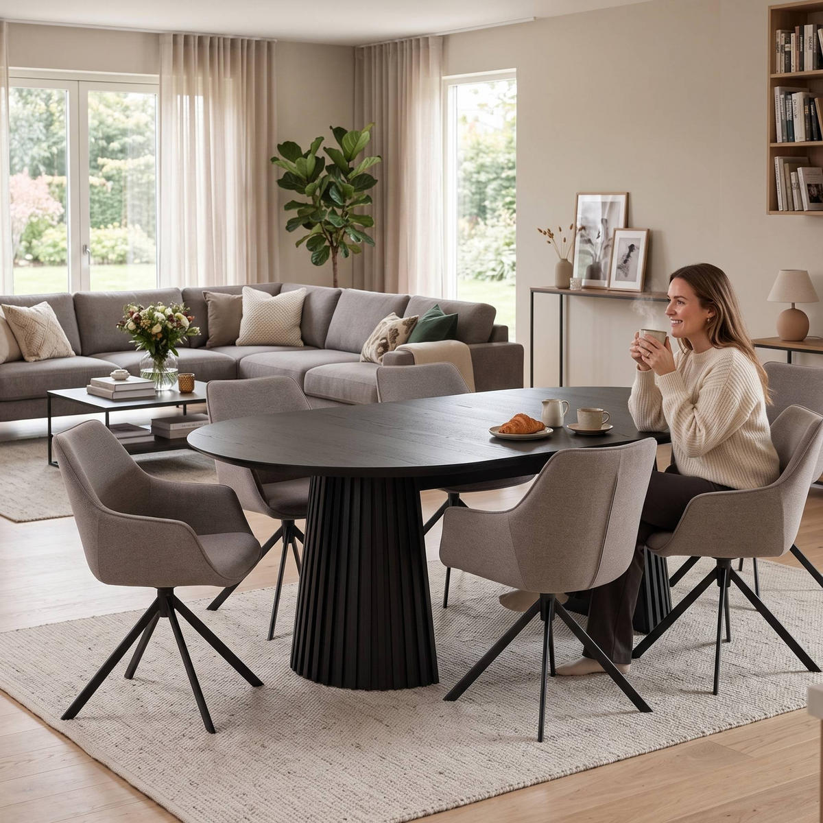 ESSZIMMER-SET San Carlo & Andria ausziehbar - Hellgrau/Schwarz, Holz/Metall (120/76/210cm) - Mr. Deko
