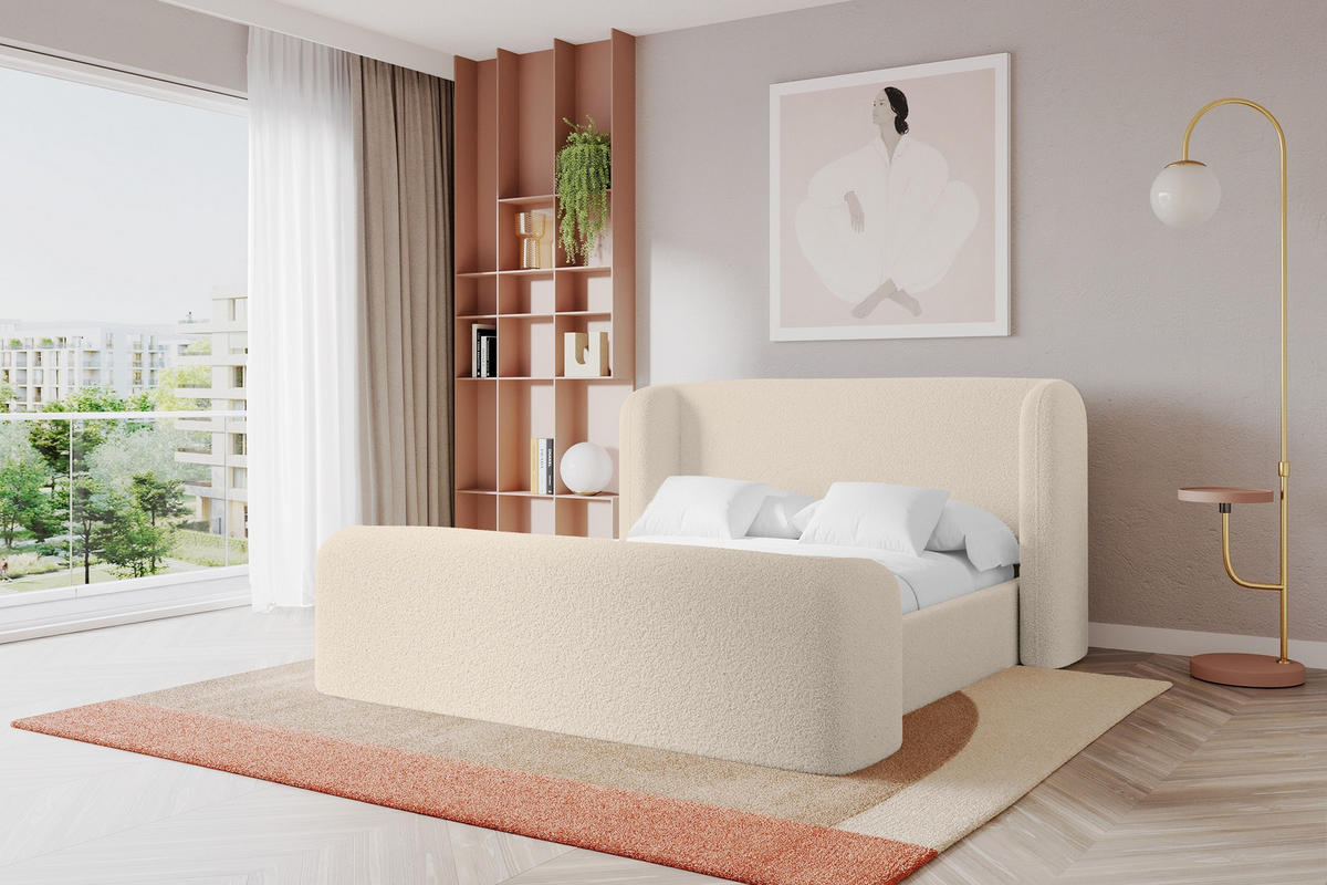 POLSTERBETT mit Bettkasten, Fußteil und Lattenrost, Boxbett ohne Matratze - ESTI-Z 160x200 Dunkelbeige - Cappuccino, Holzwerkstoff/Textil (160/200cm) - ALTDECOR