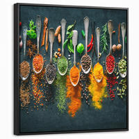 LEINWAND Bilder mit Rahmen - Kräuter - Gewürze - Löffel - 50x50 - Currygelb, Textil (50/50cm) - MuchoWow