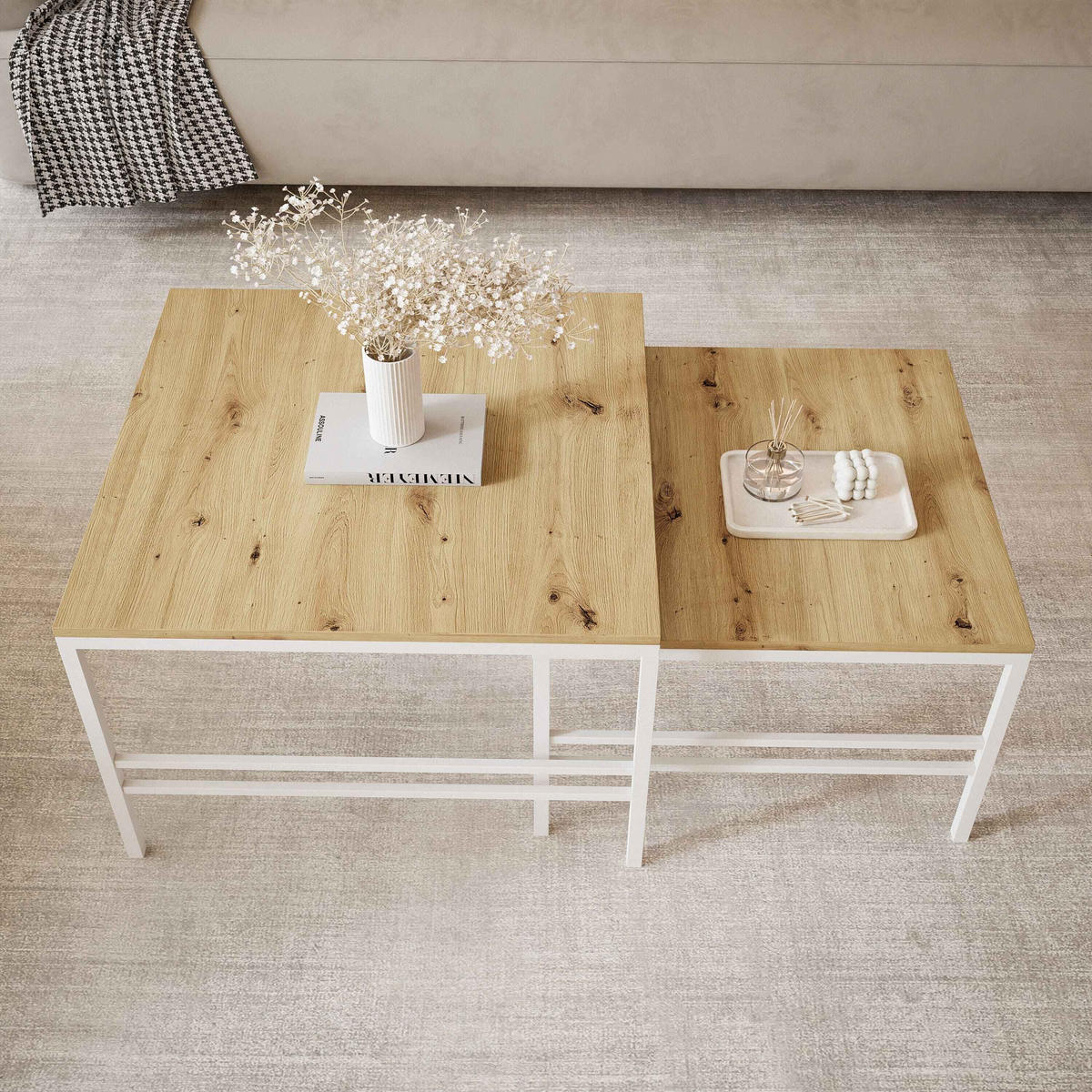 COUCHTISCH Wotan Eiche Weiße Rahmen - Naturfarben/Weiß, Holzwerkstoff (70/70/46cm) - Idohome