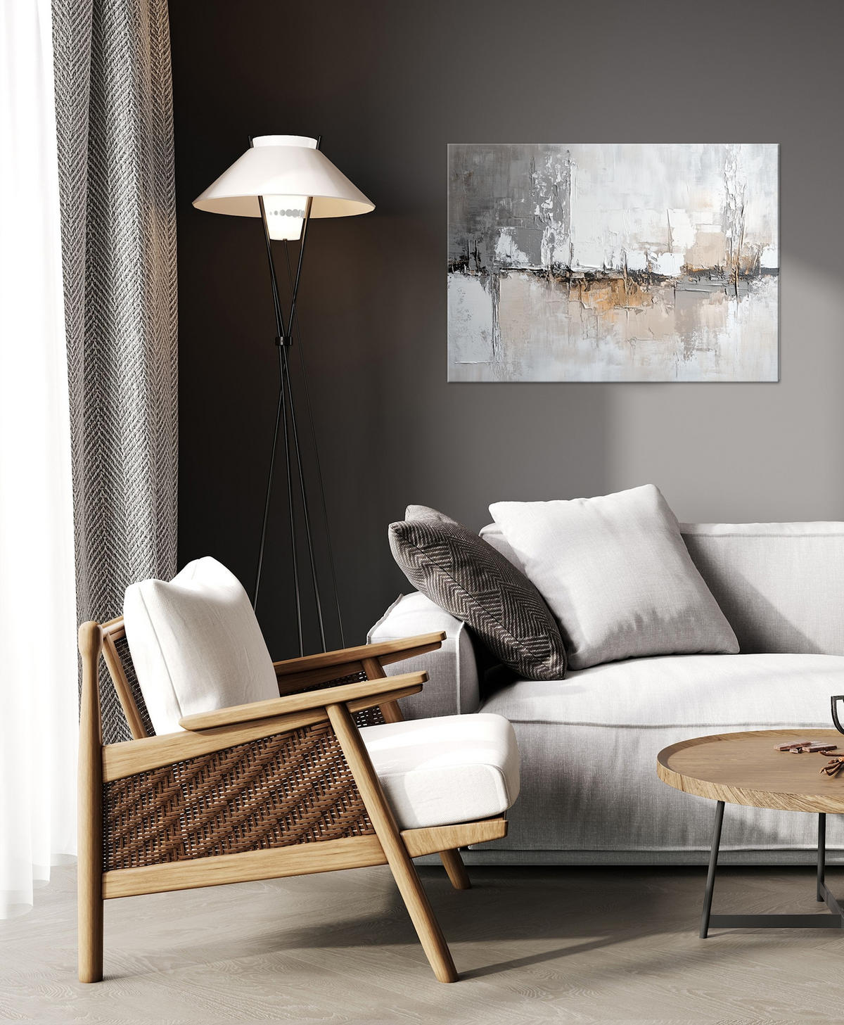LEINWANDBILD 70x50 cm abstrakte Kunst Bild Wohnzimmer - Beige, Textil (70/50cm) - artissimo