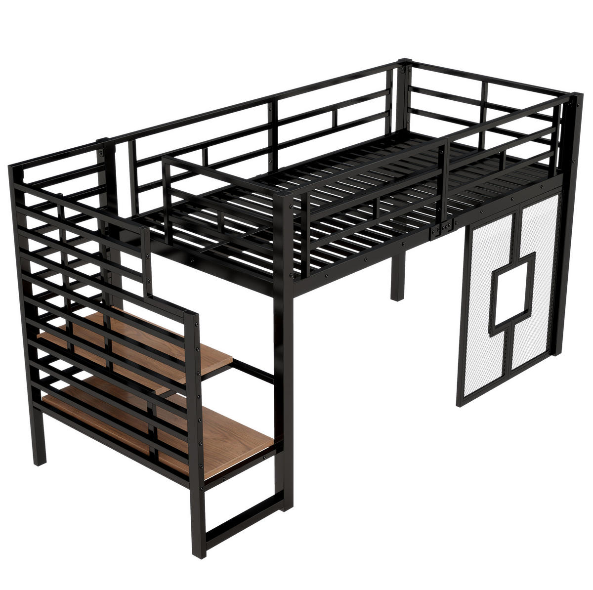 HOCHBETT 90/200 cm schwarz aus Metall/MDF mit Treppe und LED - Schwarz, Metall (90/200cm) - OKWISH