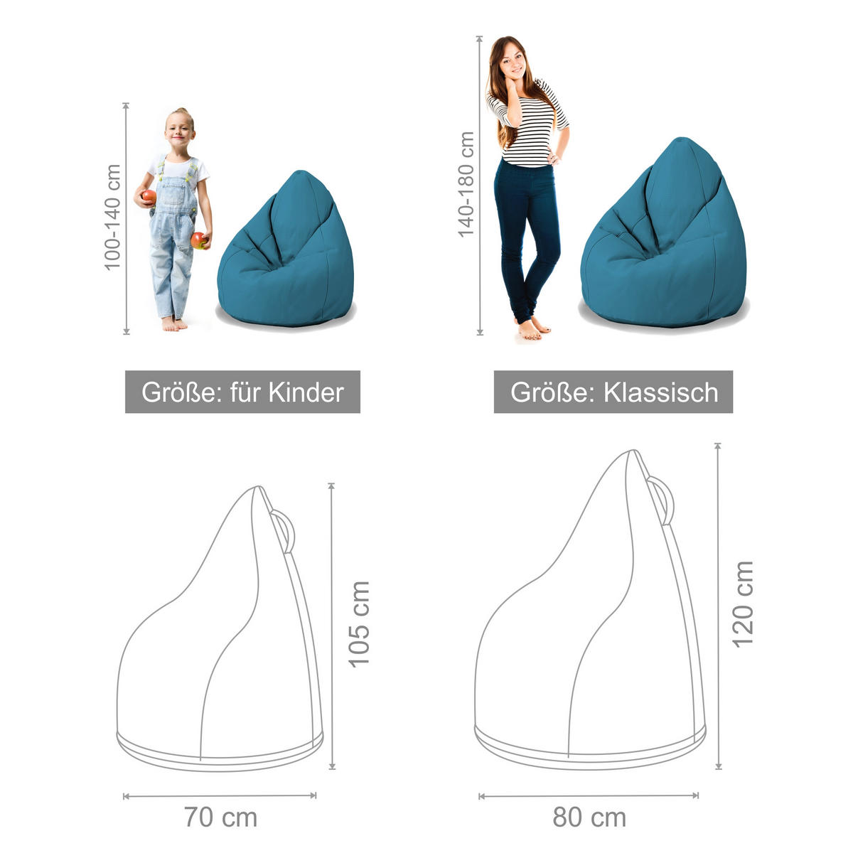 SITZSACK MIT FUßSTÜTZE Basic Oxford 2-tlg Sky M - Blau, Textil (80/120/80cm) - Dreamroots