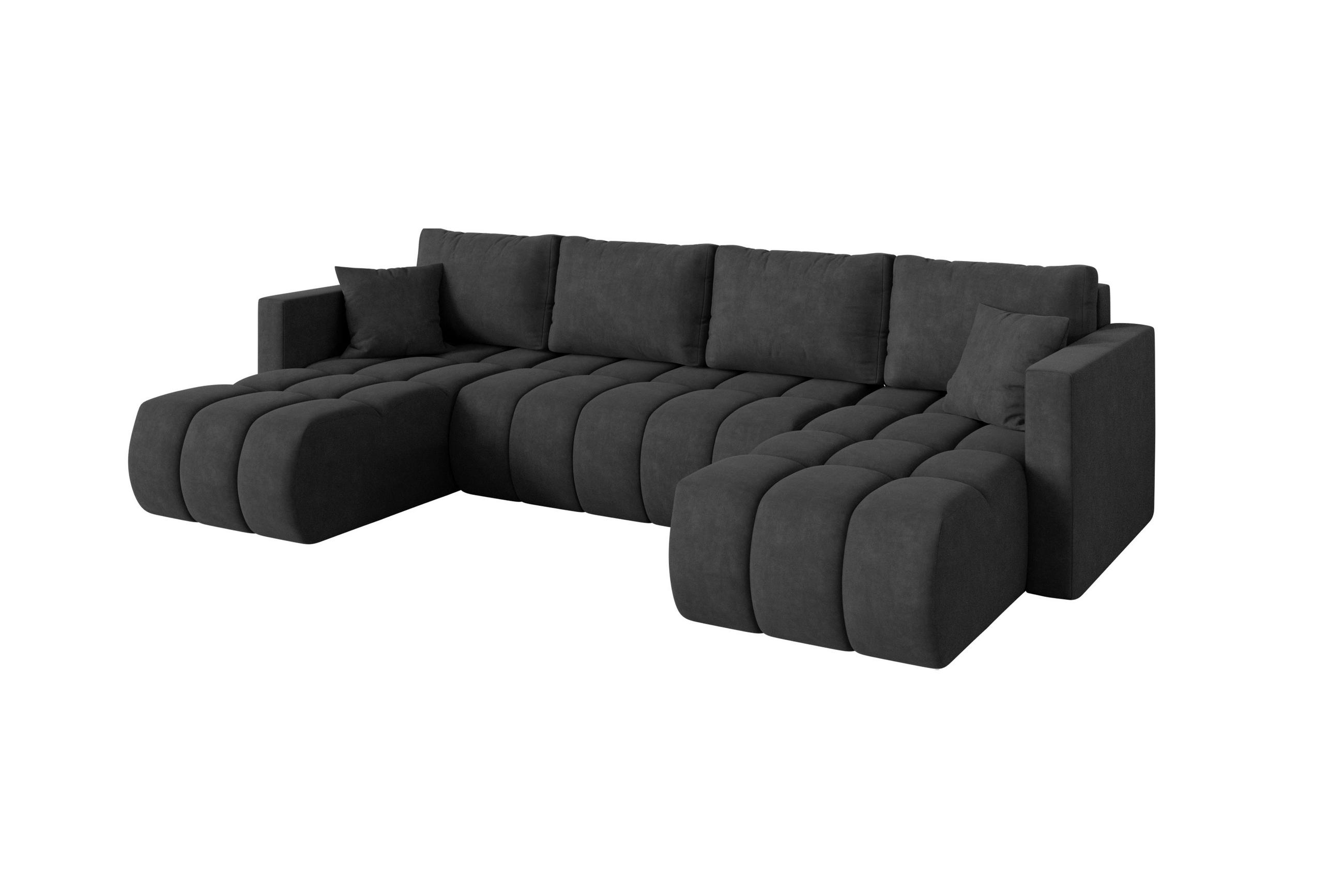 SEDACÍ SOUPRAVA DO U s funkcí spaní a úložným prostorem GARD-U 300x146x85 tmavě šedá velur - černá/antracitová, kompozitní dřevo/textil (300/85/146cm) - ALTDECOR
