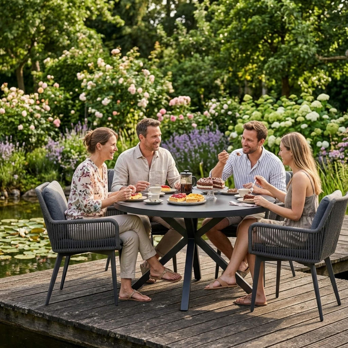 GARTENMÖBEL-SET Marbella und Almeria - Grau, Metall - Mr. Deko