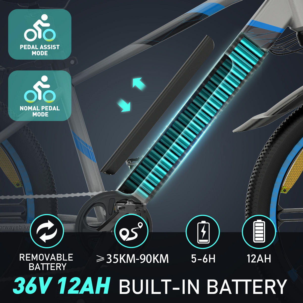 E-BIKE Mountain BK7S für Damen & Herren, 7 Gang, bis zu 90km - Grau, Metall (24cm) - COLORWAY