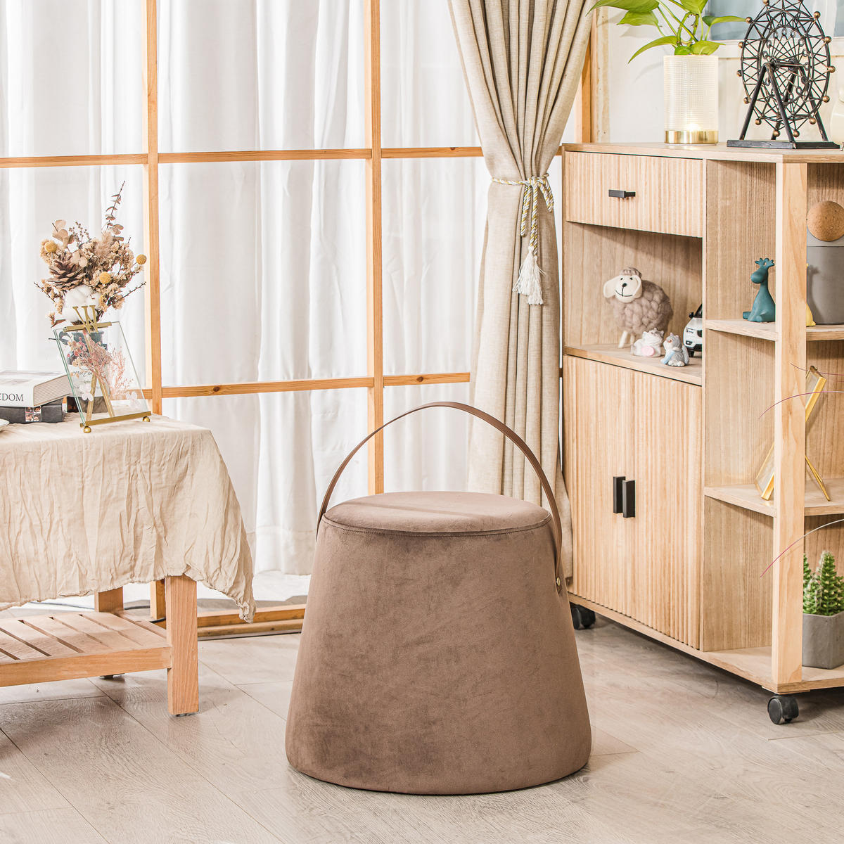 POUF Samt Braun - Braun, Textil (42/36/42cm) - Nordlys