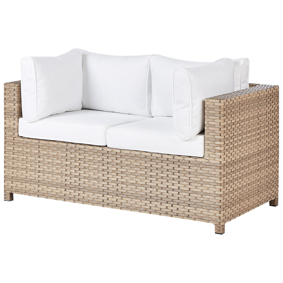 4-SITZER LOUNGE SET PE Rattan Cremeweiß Milano - Beige/Weiß, Kunststoff (75/75/140cm) - Beliani