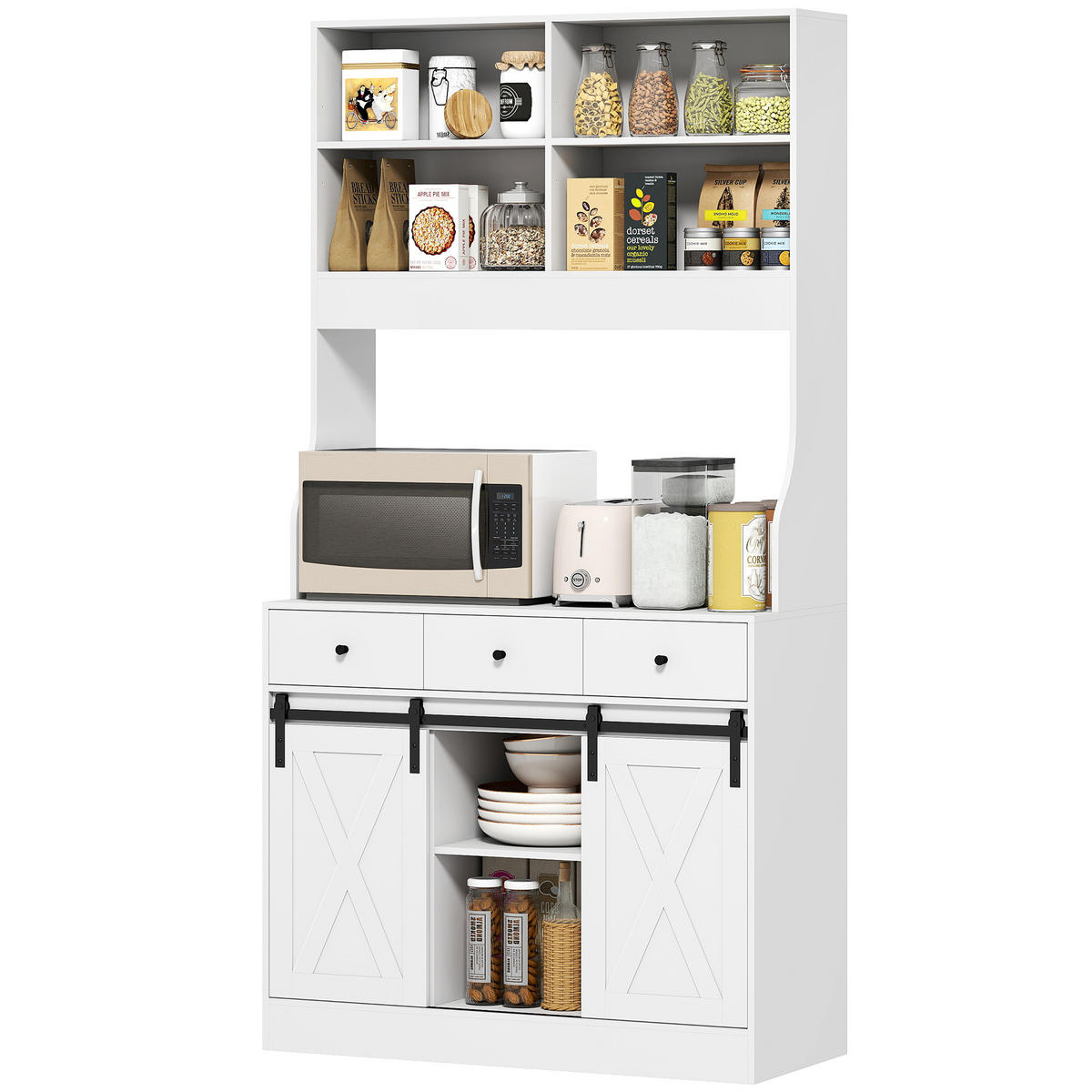 BUFFET DE-08656 Bauernhaus-Stil mit Scheunentüren Weiß - Weiß, Holzwerkstoff (40/180/93.5cm) - ComfortXL