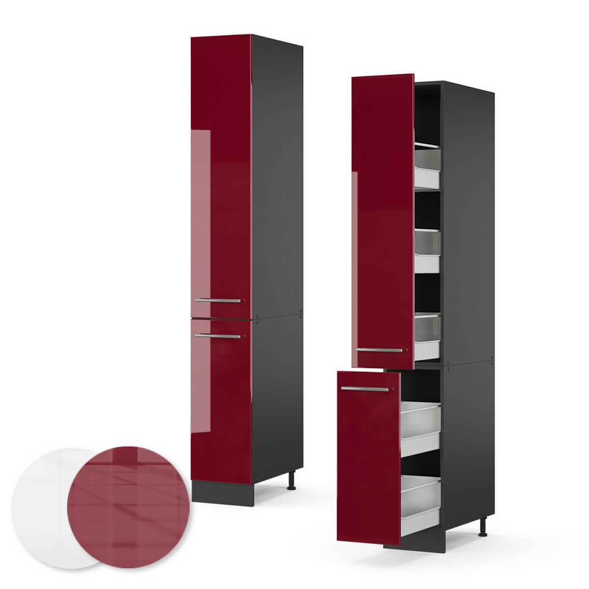 APOTHEKERSCHRANK Fame-Line Bordeaux Hochglanz 30 cm - Bordeaux/Anthrazit, Holzwerkstoff (30/207/58cm) - Vicco