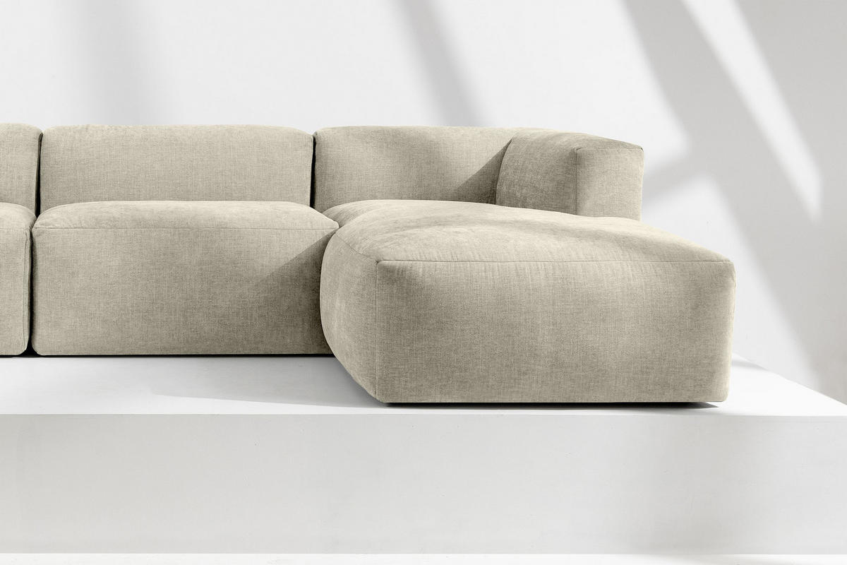 ECKMODULSOFA-RECHTS BUFFO 6-Sitzer mit extrem weicher Sitzfläche, Gewebestoff, ecru - Ecru, Textil (377/180cm) - KONSIMO®