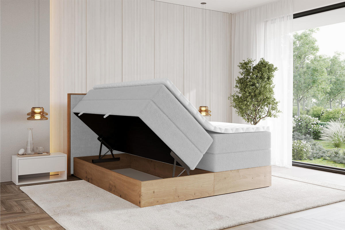 BOXSPRINGBETT LOLLI9 -KING 140x200 - H3/H4 Hellgrau - Hellgrau, Holzwerkstoff (140/200cm) - ALTDECOR