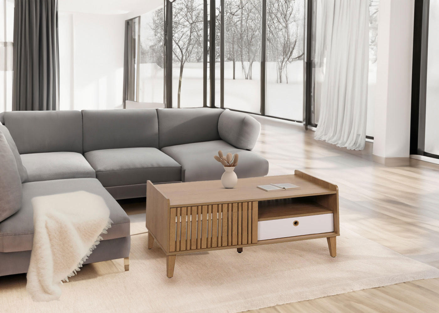 Thumbnail - MCW Couchtisch, Beige, Holz, 114x52x59 cm, Wohnzimmer, Wohnzimmertische, Couchtische