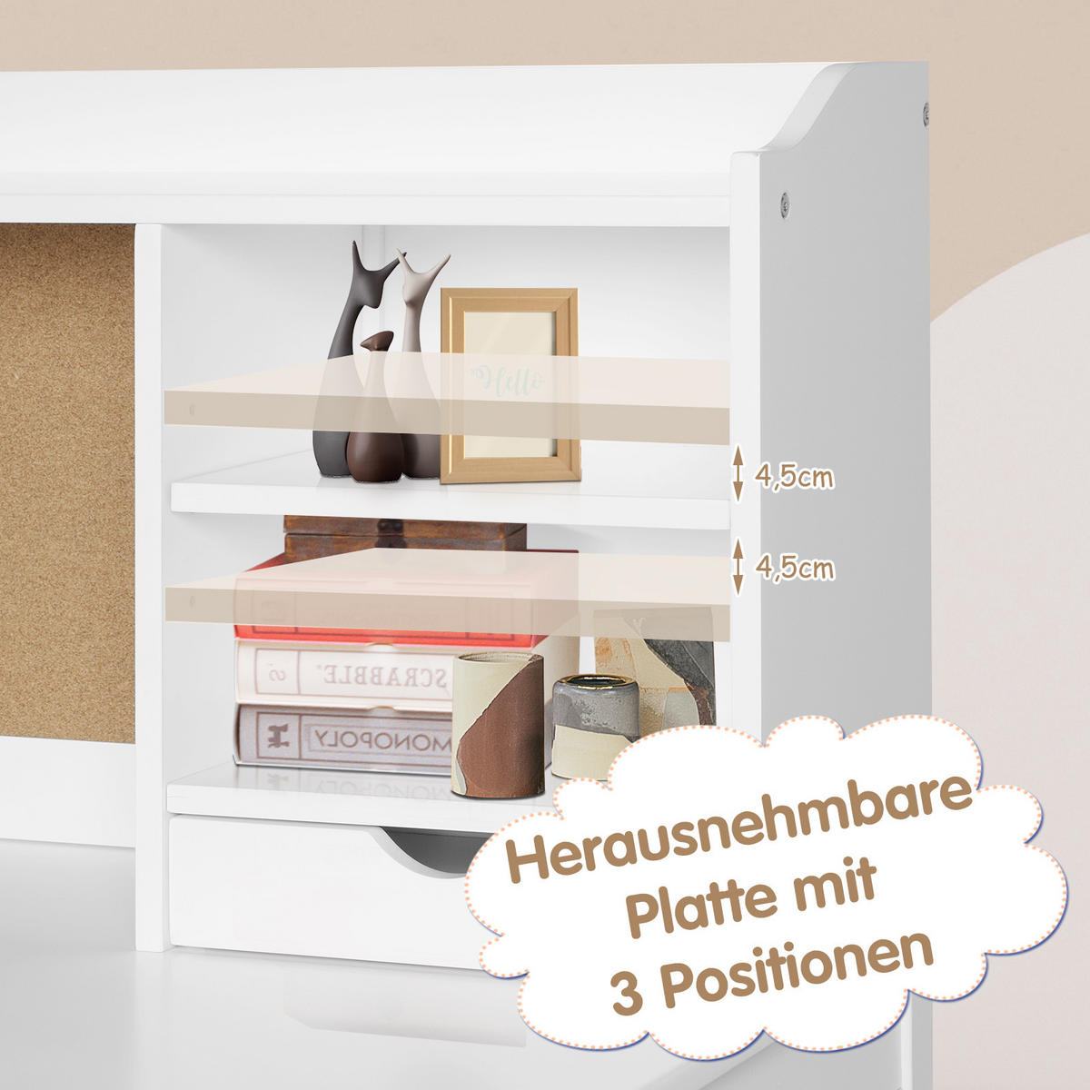 KINDERSCHREIBTISCH mit Hängeplatte weiß(2-tlg) - Weiß, Holzwerkstoff (111.5/110.7/60.5cm) - COSTWAY