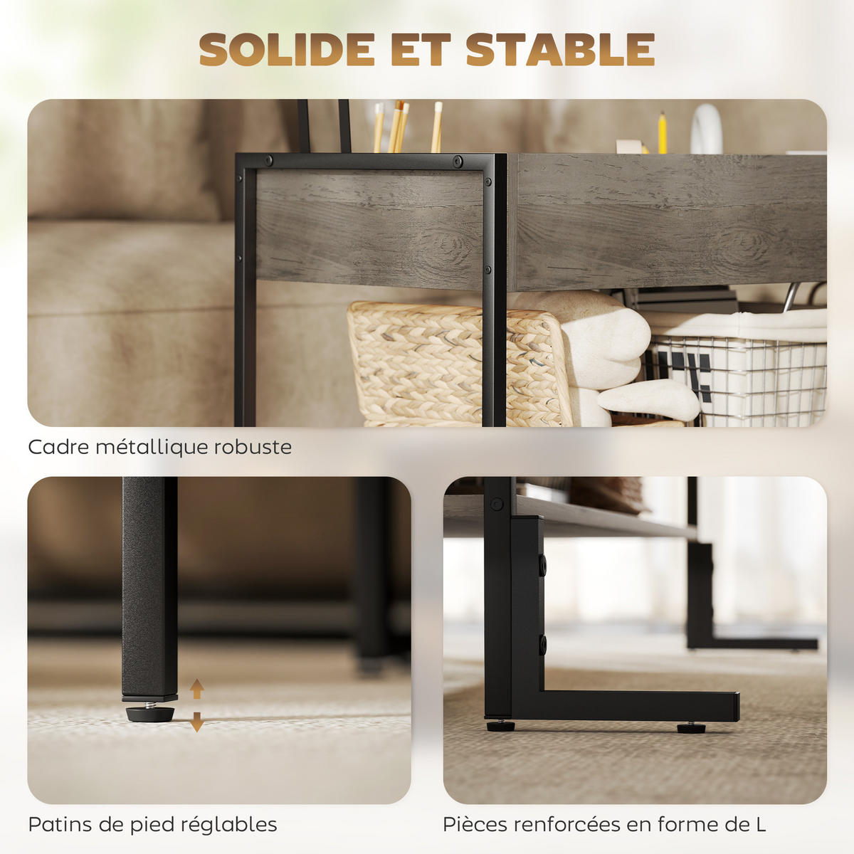 COUCHTISCH DE-15792 klappbare Platte Grau - Grau, Holzwerkstoff (95/40/59cm) - ComfortXL