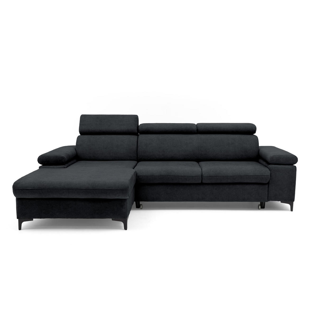 ECKSOFA MAVIC L Links mit Schlaffunktion Velours Graphit - Graphitfarben/Schwarz, Glas/Holz (176/257cm) - Muffo