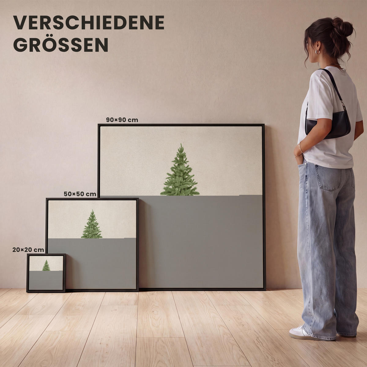 LEINWAND Bilder mit Rahmen - Weihnachtsbaum - Grün - Weihnachten - Feiertage - 20x20 - Olivgrün, Textil (20/20cm) - MuchoWow