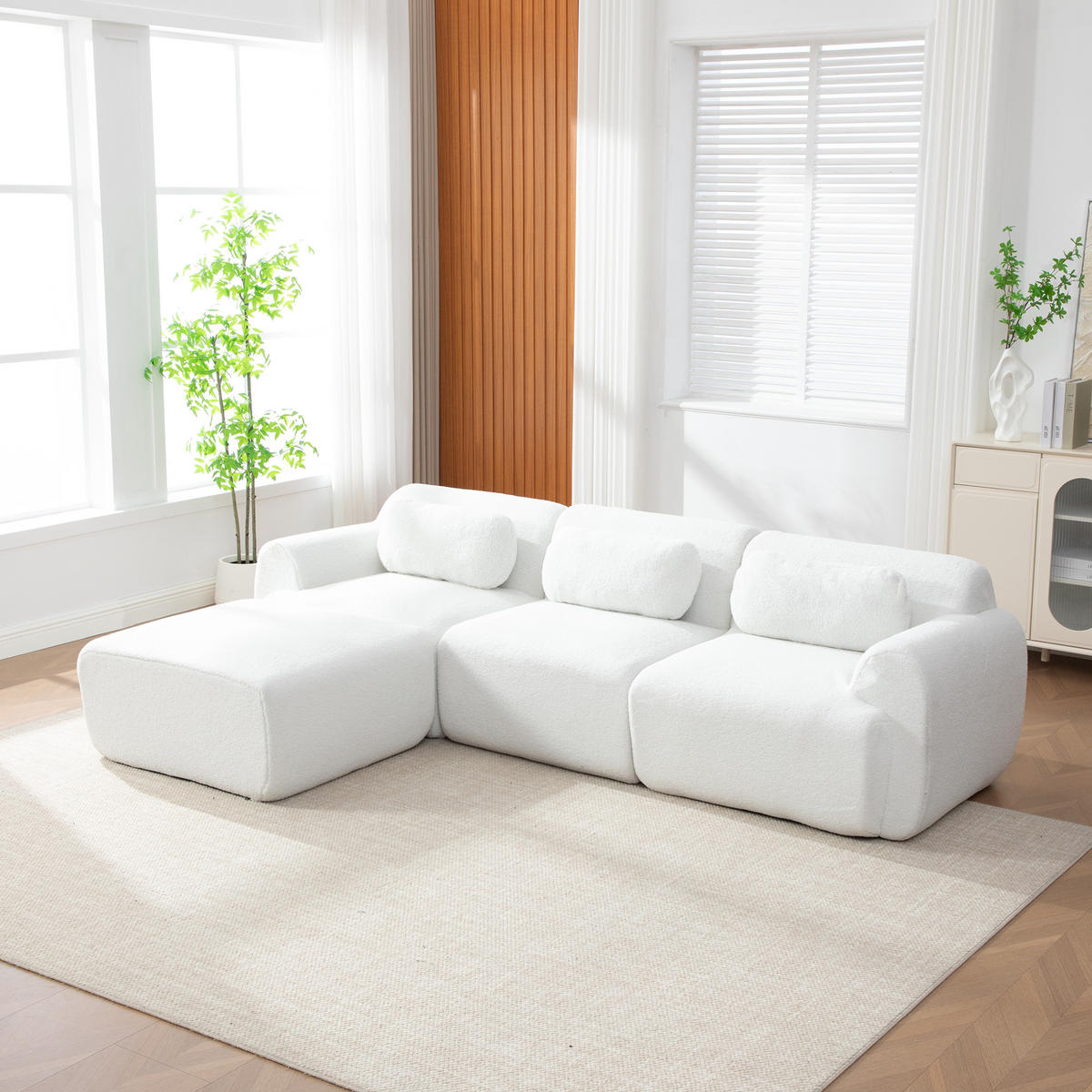 ECKSOFA Chenille Elfenbein ohne Montage - Beige, Textil (271/177cm) - WISHDOR