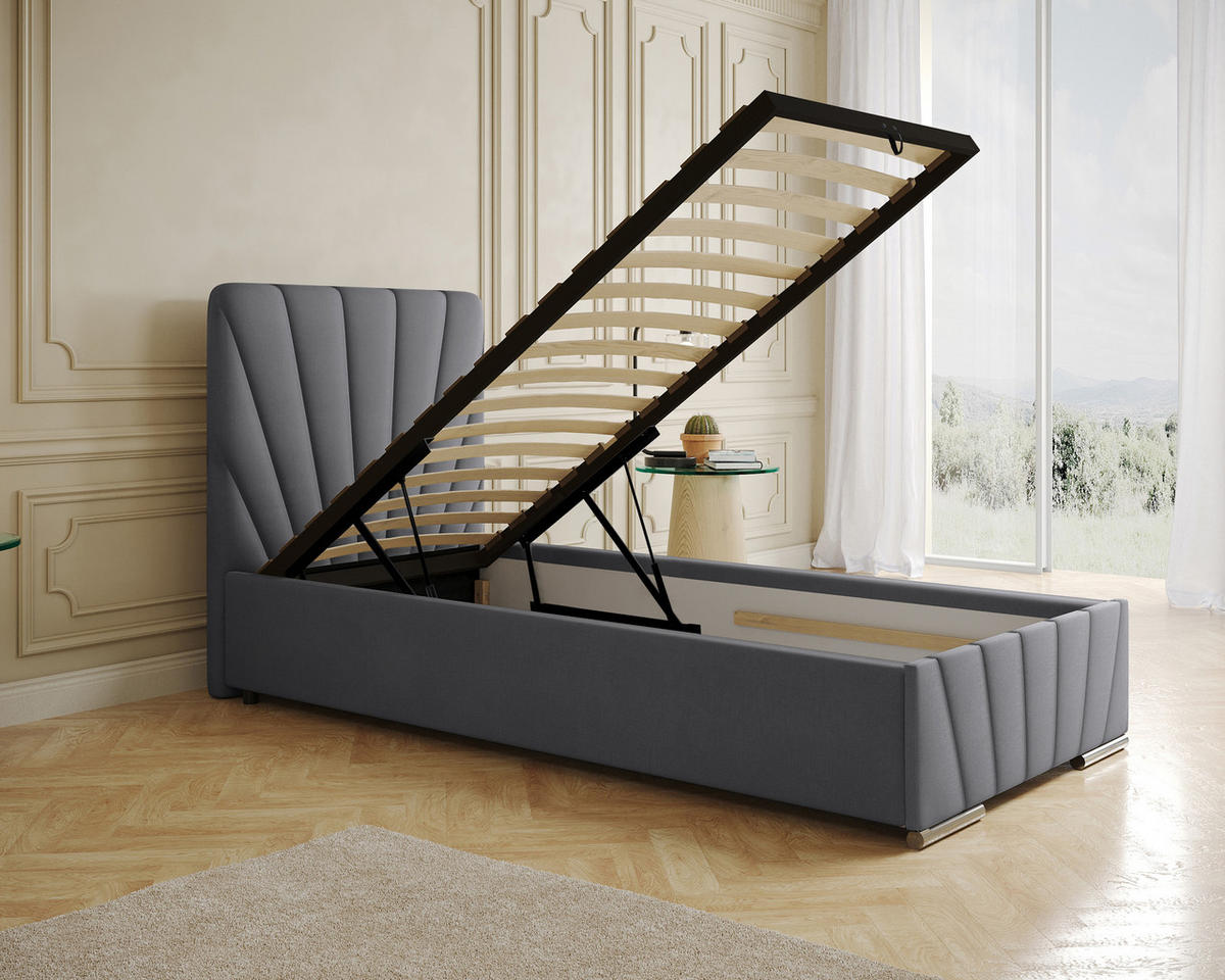POLSTERBETT Ray 90 x 200 cm mit Bettkasten und Lattenrost, Federkernmatratze- grau - Grau, Holz (90/200cm) - Homesy