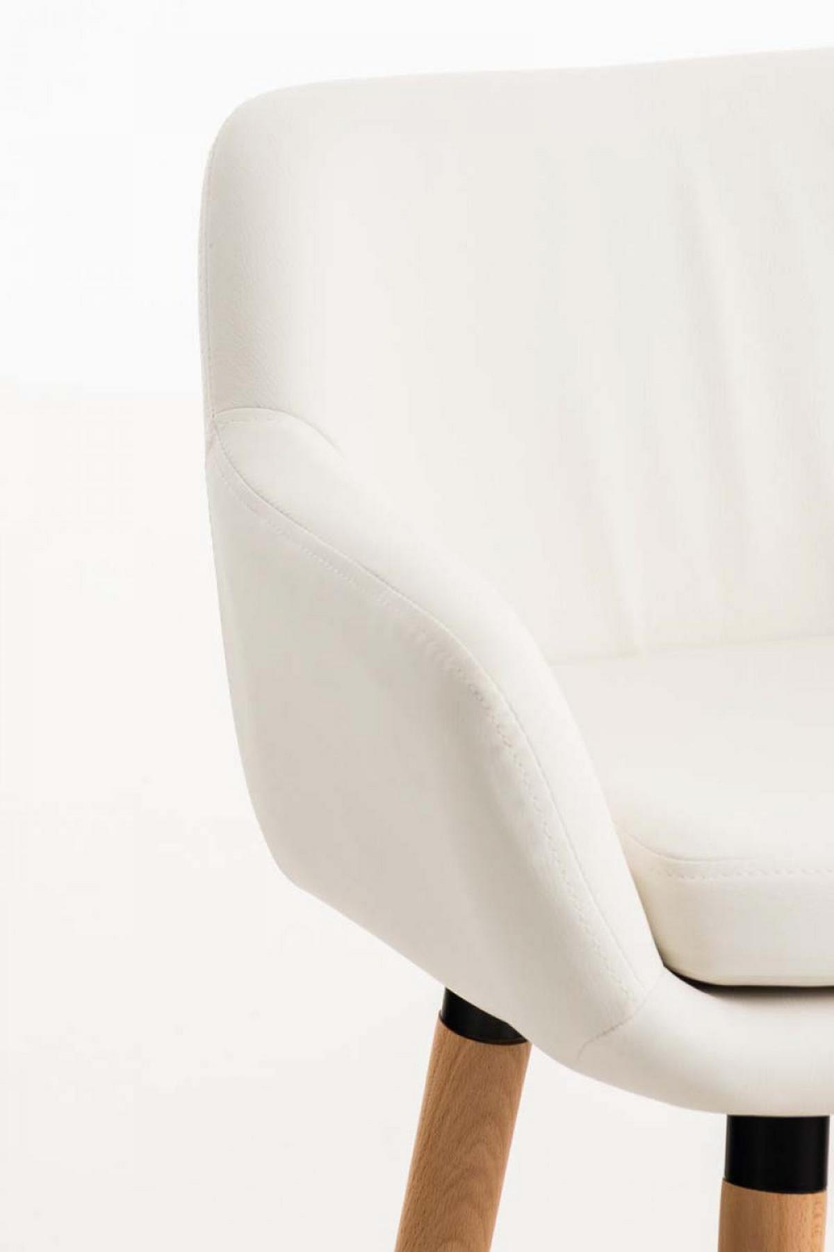 BARHOCKER Lederlook weiß - Eukalyptusholzfarben/Weiß, Holz/Textil (55/99/46cm) - CLP