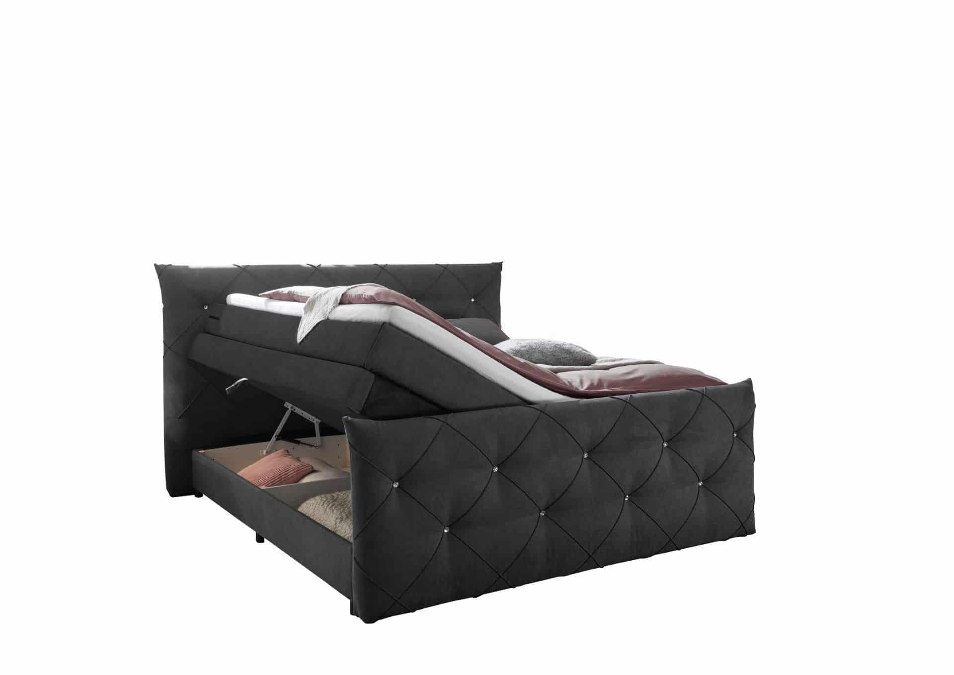 BOXSPRINGBETT 180 x 200 – Bonell-Box, 7-Zonen-Taschenfederkern & 6 cm Gel-Topper - Anthrazit, Textil (180/200cm) - ed exciting design