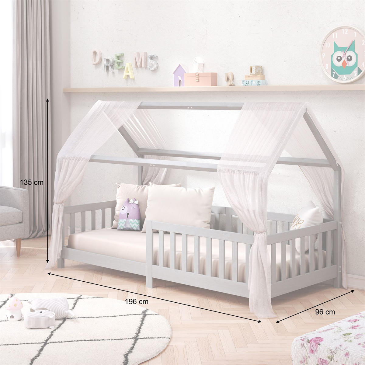 HAUSBETT NINA 90X200 CM - Grau, Holz (96/135/206cm) - IDIMEX