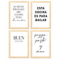 POSTER Set mit 4 Küche TypografieStil A4 Rahmen aus hellem Holz - Beige, Papier (29.7/3cm) - Nacnic