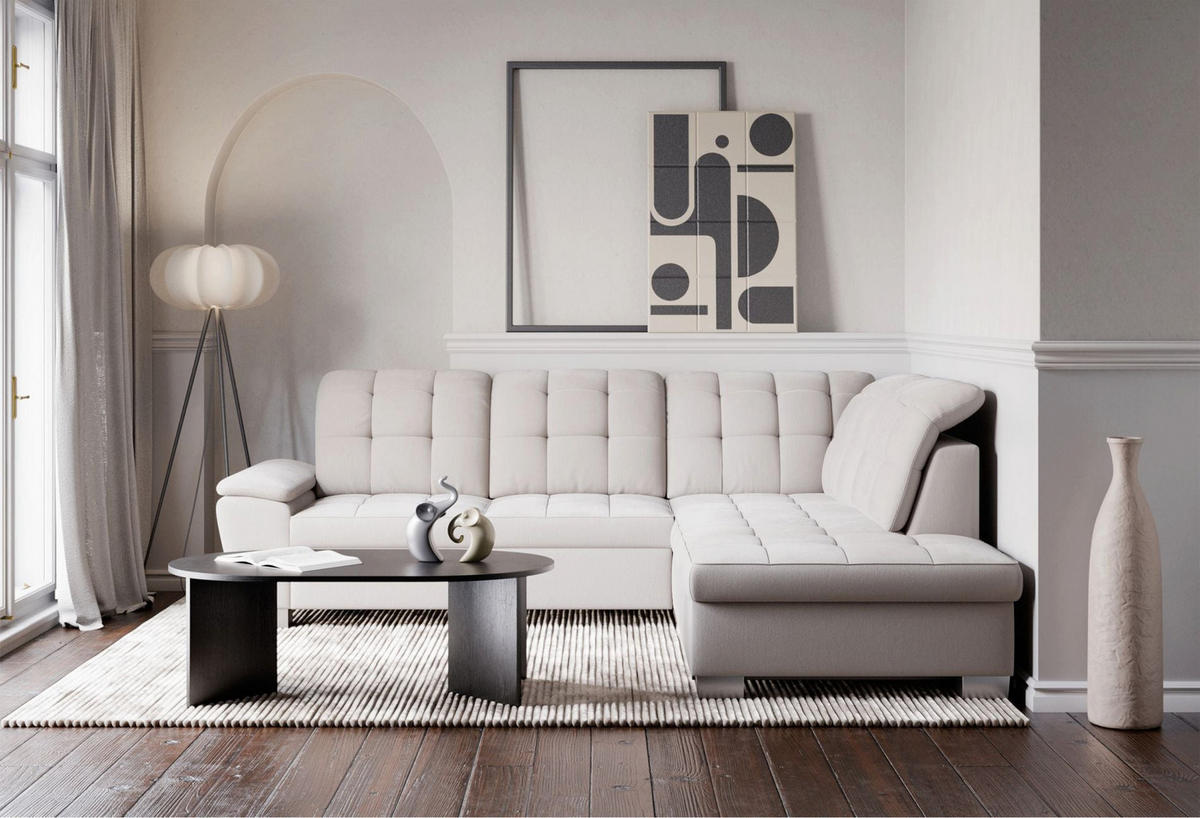 ECKSOFA Jamaal Creme rechtsseitig - Creme/Schwarz, Textil (212/258cm) - Selsey